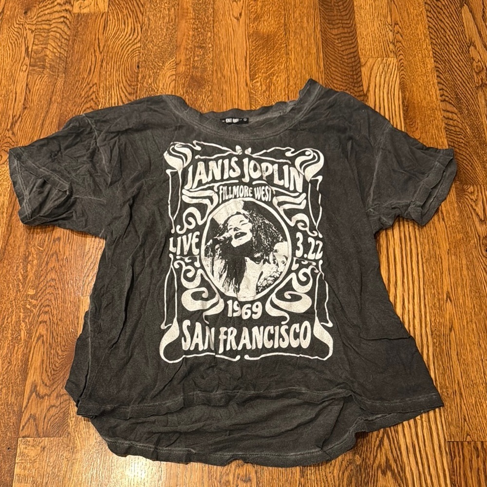 Knit Riot Women’s Vintage Janis Joplin Grey Graphic Tee Size Small